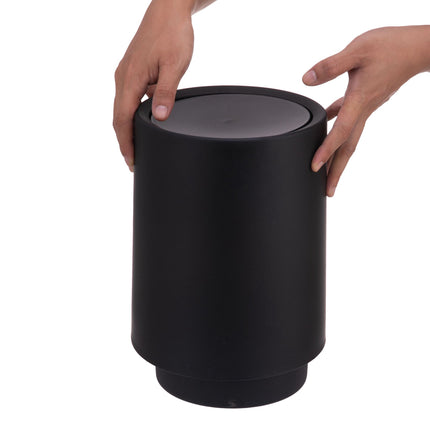 Black Plastic Bathroom Bin with Swing Lid, 6L Capacity