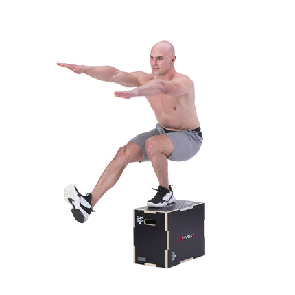 Black Plyometric Box, 50x40x30cm, Durable Fitness Equipment