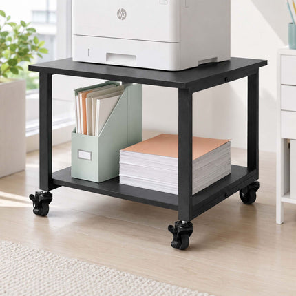 Black Printer Stand on Castors – Two-Tier, 50x50 cm