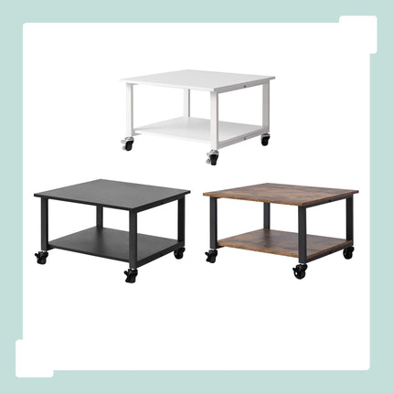 Black Printer Stand on Castors – Two-Tier, 50x50 cm