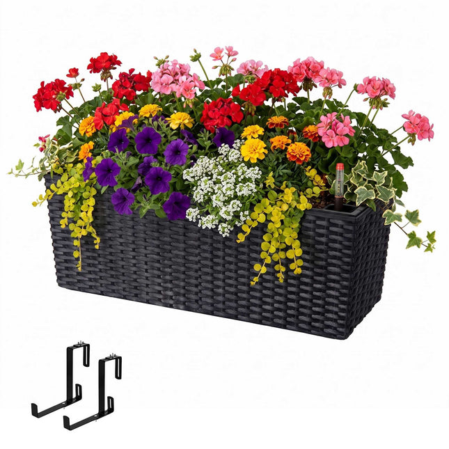 Black Rattan Balcony Planter with Water Level Indicator