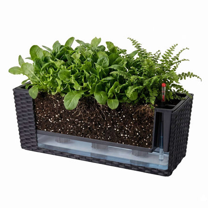 Black Rattan Balcony Planter with Water Level Indicator