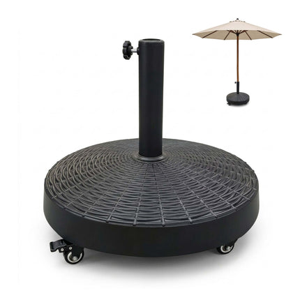 Black Rattan-Effect Parasol Base with Wheels