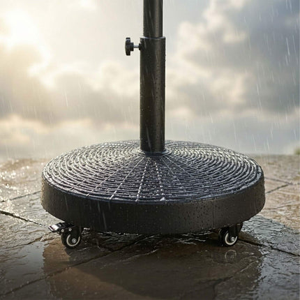Black Rattan-Effect Parasol Base with Wheels