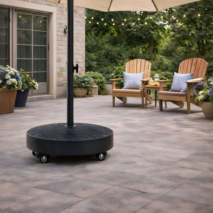 Black Rattan-Effect Parasol Base with Wheels