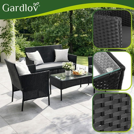 Black Rattan Garden Furniture Set – 2 Chairs, Sofa, Table