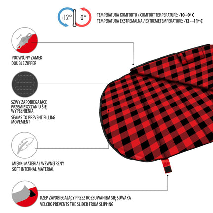 Black-Red Sleeping Bag, Compact, Lightweight