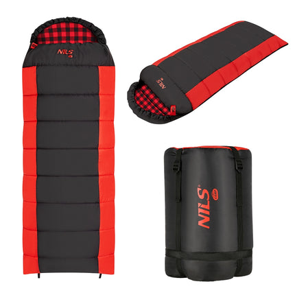 Black-Red Sleeping Bag, Compact, Lightweight
