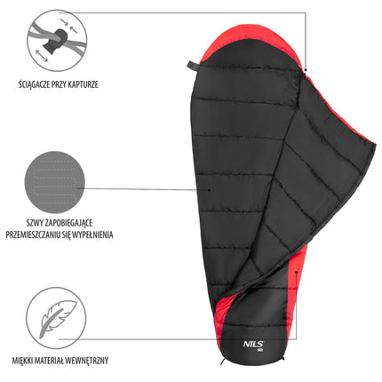 Black-Red Sleeping Bag, Lightweight, Compact