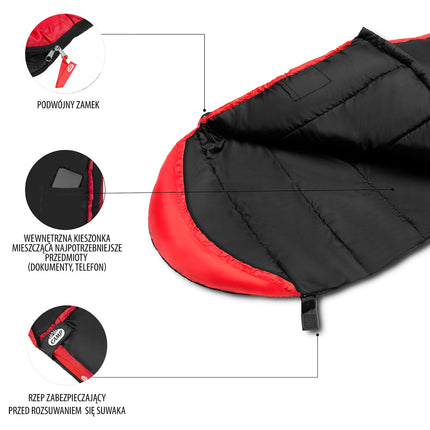 Black-Red Sleeping Bag, Lightweight, Compact
