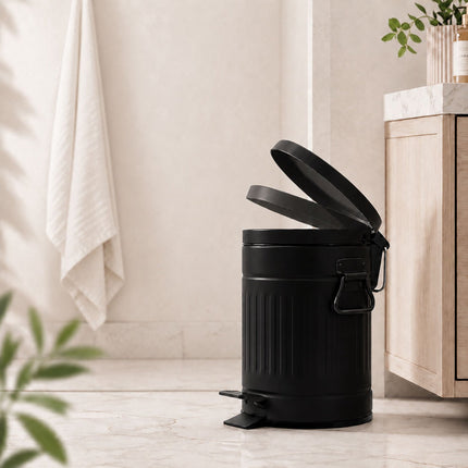 Black Retro 3L Bathroom Pedal Bin with Soft-Close Lid