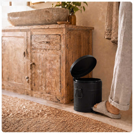 Black Retro 3L Bathroom Pedal Bin with Soft-Close Lid