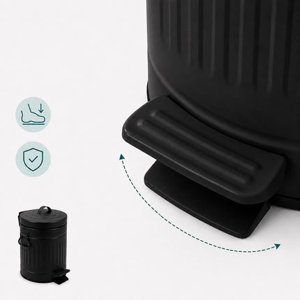 Black Retro 3L Bathroom Pedal Bin with Soft-Close Lid