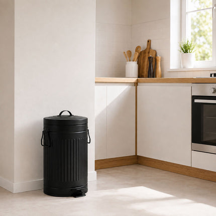 Black Retro Pedal Bin, 12L – Soft-Close Waste Container