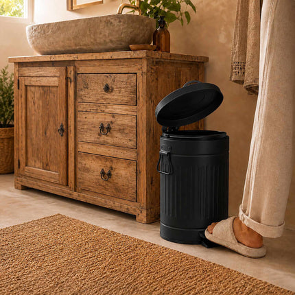 Black Retro Pedal Bin, 12L – Soft-Close Waste Container