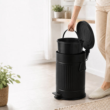 Black Retro Pedal Bin, 20L Capacity, Soft-Close Lid