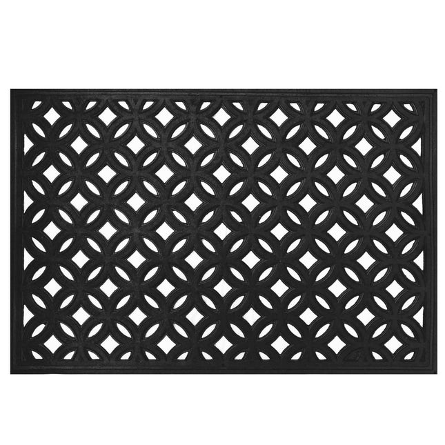Black Rubber Doormat, Geometric Pattern, 60x40 cm