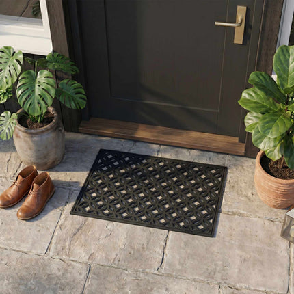 Black Rubber Doormat, Geometric Pattern, 60x40 cm