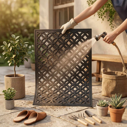 Black Rubber Doormat, Geometric Pattern, 60x40 cm