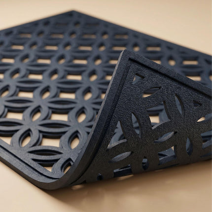 Black Rubber Doormat, Geometric Pattern, 60x40 cm