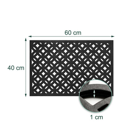 Black Rubber Doormat, Geometric Pattern, 60x40 cm