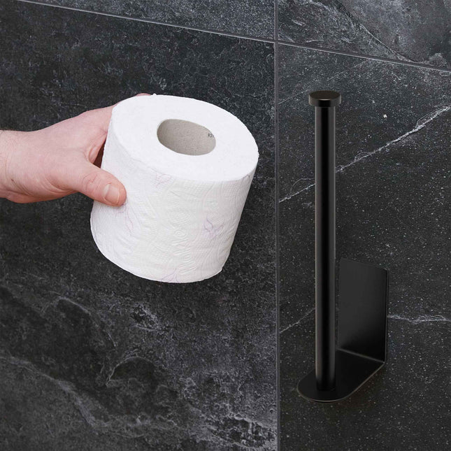 Zwarte zelfklevende toiletrolhouder - geschikt voor 2 rollen