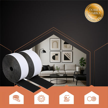 Black Self-Adhesive Velcro Tape, 5m x 5cm