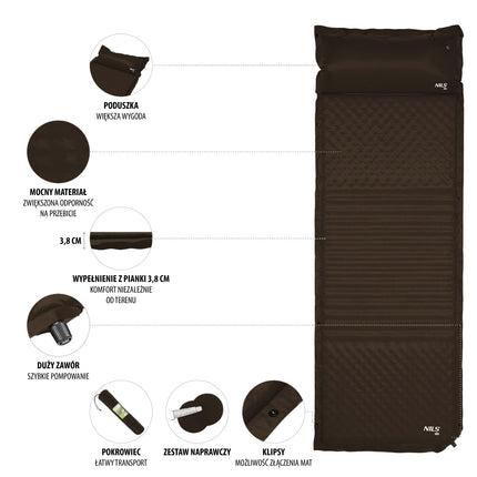 Black Self-Inflating Camping Mat, Compact & Portable
