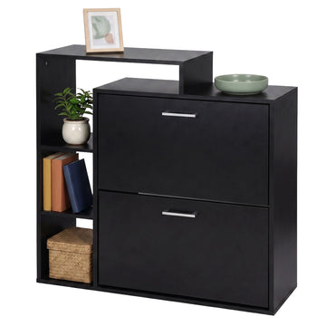 Black Shoe Cabinet with 2 Flaps – Compact Hallway Storage