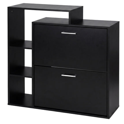 Black Shoe Cabinet with 2 Flaps – Compact Hallway Storage