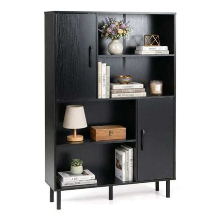 Black Sideboard Cabinet with 4 Shelves & 2 Doors