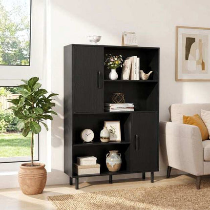 Black Sideboard Cabinet with 4 Shelves & 2 Doors