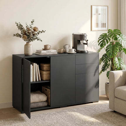 Black Sideboard with 2 Drawers, Push-Click, 117x36x74 cm