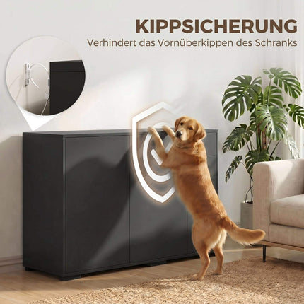 Black Sideboard with 2 Drawers, Push-Click, 117x36x74 cm