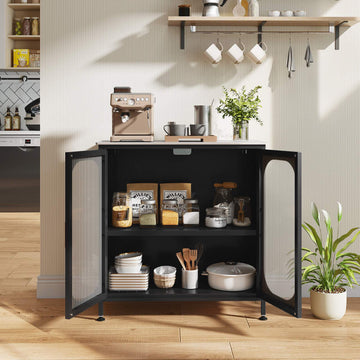Black Sideboard with Adjustable Shelf & Semi-Transparent Doors