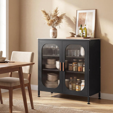 Black Sideboard with Adjustable Shelf & Semi-Transparent Doors