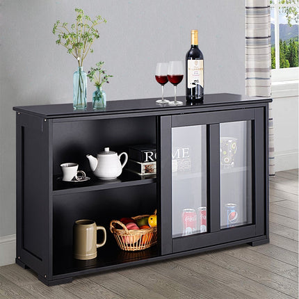 Black Sideboard with Sliding Glass Doors, Adjustable Shelves