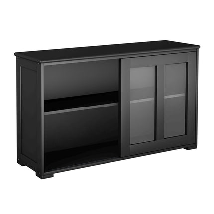Black Sideboard with Sliding Glass Doors, Adjustable Shelves