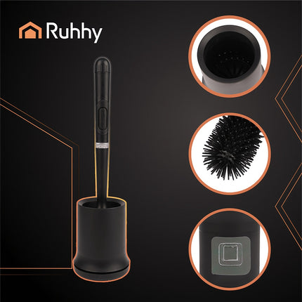 Black Silicone Toilet Brush with Holder, Wall-Mountable