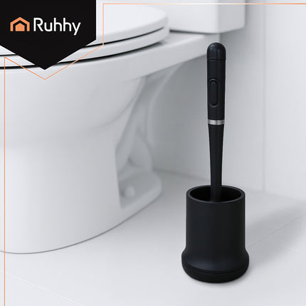Black Silicone Toilet Brush with Holder, Wall-Mountable