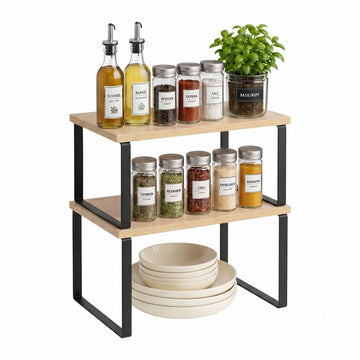 Black Spice Rack Set of 2 – Adjustable MDF and Iron