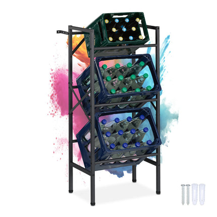 Black Steel Beverage Crate Rack for 3 Crates