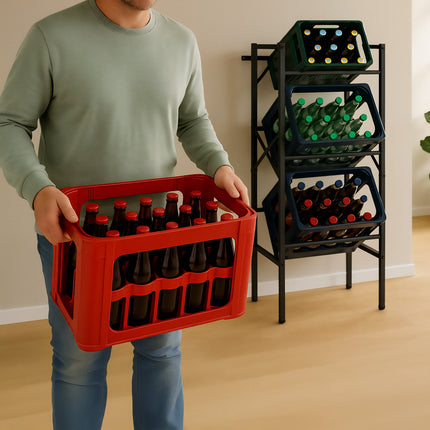 Black Steel Beverage Crate Rack for 3 Crates