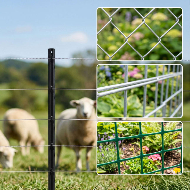 Black Steel Fence Posts, 90 cm, Set of 10