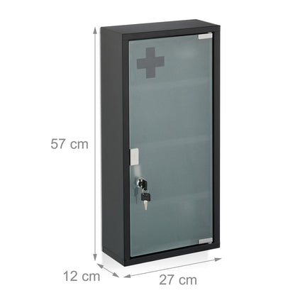 Black Steel Medicine Cabinet with Lockable Glass Door