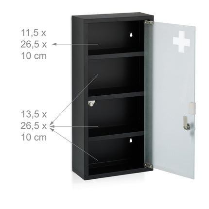 Black Steel Medicine Cabinet with Lockable Glass Door