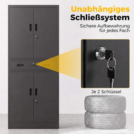 Black Steel Tool Cabinet with Lockable Doors and Adjustable Shelves