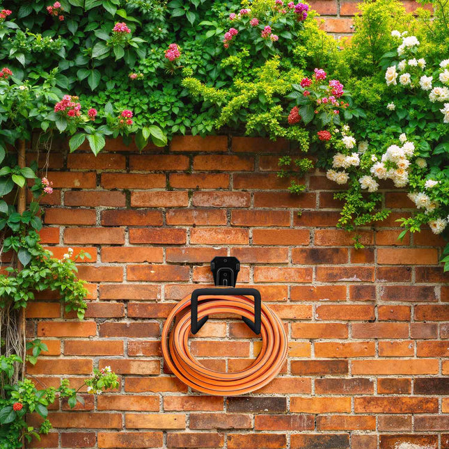 Black Steel Wall-Mounted Garden Hose Holder