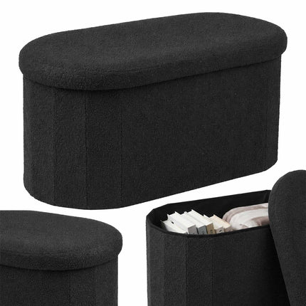 Black Teddy Fabric Storage Bench – 38 x 76 x 38 cm
