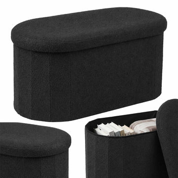 Black Teddy Fabric Storage Bench – 38 x 76 x 38 cm